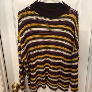 ROMWE Purple and‎ Yellow Cowl Neck Sweater